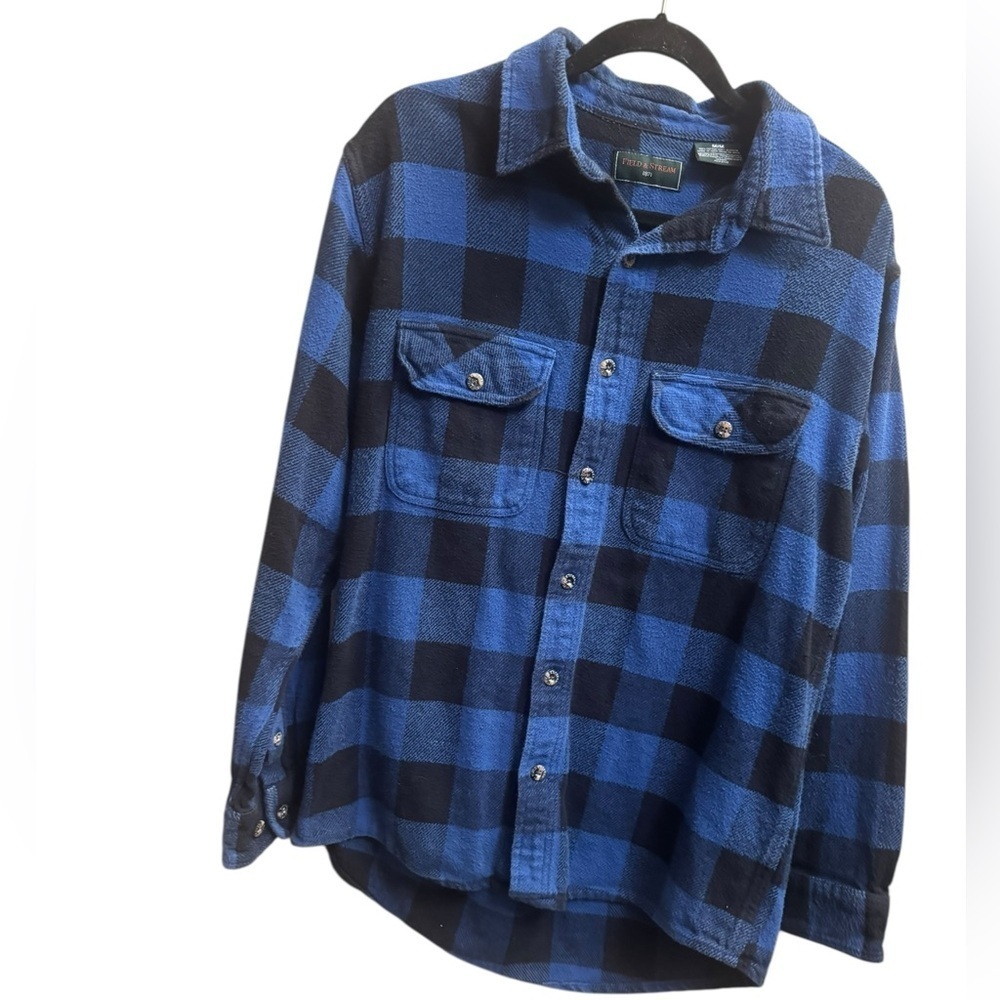 FIELD & STREAM Buffalo Plaid Heavy Weight Flannel Shirt Men's Med Jacket Blue - Picture 7 of 15